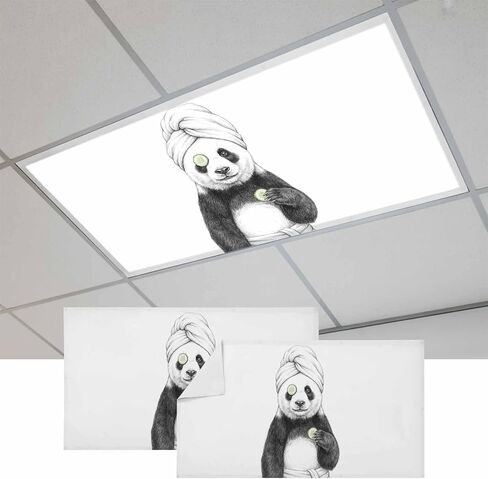 Black White Panda Fluorescent Light Covers for Ceiling Lights 4x2 feet, 2 Pack Magnetic Light Filters for Classroom, Funny Grey Vintage Bath Wrap Animals Fluorescent Lamp Shade Panel for Office School in Kuwait