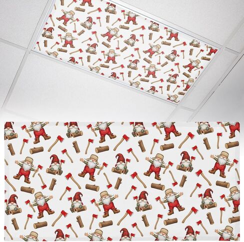 Christmas Gnomes Fluorescent Light Covers, 4x2 Feet Magnetic Light Filters for Classroom Office, 3 Pcs Modern Xmas Star Hat Wood Cartoon Shades Covers for Ceiling Lights Drop Home Decor in Kuwait