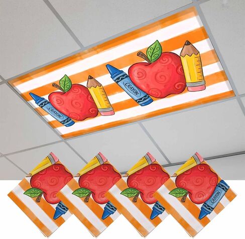 Fluorescent Light Covers, Children's Day Magnetic Light Covers for Ceiling Lights, Funny Cartoon Pencil Orange Striped Fluorescent Ceiling Shade Filters for Classroom Bedroom Office 4x2Ft x 3PCS in Kuwait