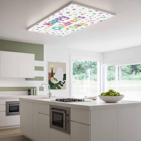 Fluorescent Light Covers, Happy Children's Day Magnetic Light Covers for Ceiling Lights, Modern Ribbons Stars Love Hearts Fluorescent Ceiling Shade Filters for Classroom Bedroom Office 4x2Ft x 1PCS in Kuwait