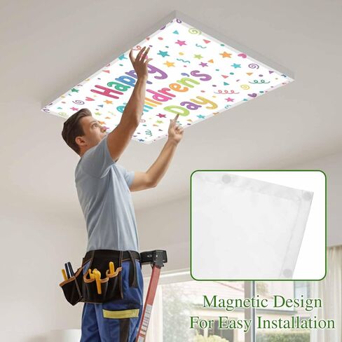 Fluorescent Light Covers, Happy Children's Day Magnetic Light Covers for Ceiling Lights, Modern Ribbons Stars Love Hearts Fluorescent Ceiling Shade Filters for Classroom Bedroom Office 4x2Ft x 1PCS in Kuwait