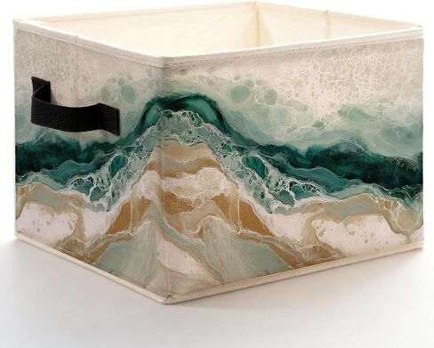 Blue Beach Starfish Seashell Storage Bins Box with Handles, Coastal Ocean Nautical Coral Sea Life Foldable Basket Toybox for Beach House Bedroom Bathroom Home Clothes Toys Books in Kuwait