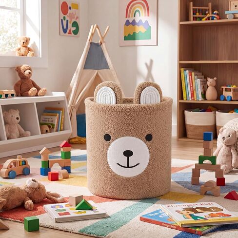 Bear Basket Household Hamper Teddy Bar Fabric Decorative Basket for Baby Shower Laundry Toys Gift Bin Pillows Blankets Clothes Storage Indoor Corner Living Room Decor in Kuwait