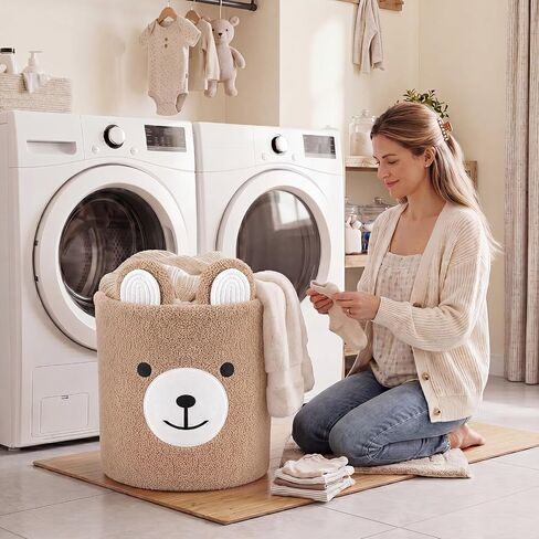 Bear Basket Household Hamper Teddy Bar Fabric Decorative Basket for Baby Shower Laundry Toys Gift Bin Pillows Blankets Clothes Storage Indoor Corner Living Room Decor in Kuwait