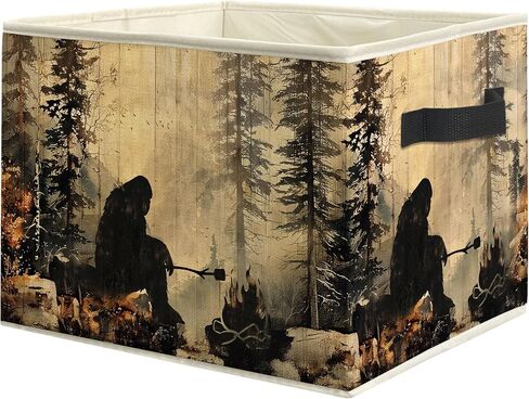 Vintage Camping Forest Deer Nursery Storage Bin Box with Handles, Farmhouse Rustic Deer Foldable Linen Fabric Laundry Basket for Kids Room Nursery Playroom Bathroom Home Clothes Toys Books in Kuwait