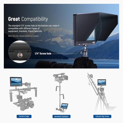 NEEWER F100 7 Inch Camera Field Monitor HD Video Assist IPS 1280x800 HDMI 1080p with 4400mAh F750 Battery, Sunshade Hood & 360° Ball Head for DSLR Cameras, Handheld Stabilizer, Film Video Making Rig in Kuwait