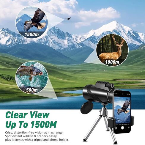 80x100 High Powered Monocular Telescope for Adults Bird Watching | Monoculars with Smartphone Adapter Tripod, Low Night Vision HD Monocular for Hiking Hunting Trave, Gifts for Men Women in Kuwait