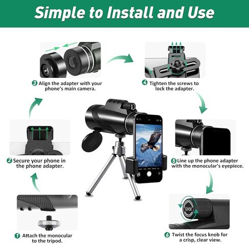 80x100 High Powered Monocular Telescope for Adults Bird Watching | Monoculars with Smartphone Adapter Tripod, Low Night Vision HD Monocular for Hiking Hunting Trave, Gifts for Men Women in Kuwait