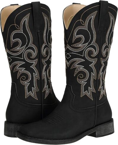 SheSole Cowgirl Boots for Women Square Toe Mid Calf Embroidered Fashion Western Cowboy Boots | Mid Calf Pull On Comfortable Low Chunky Heel Stitched Embroidery for Country Concert Dancing Wedding Traveling Daily Outfits in Saudi Arabia