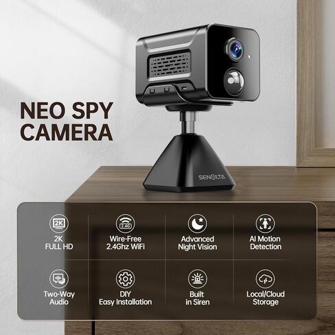 Hidden Camera – 2K HD Wireless Spy Camera with Audio/Video, Mini Indoor Camera for Home Security, AI Motion Detection, Night Vision, Built-in Siren, Two-Way Audio, 60-Day Battery Life in Kuwait