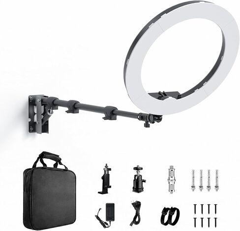 18 Inch Ring Light with Wall Mount Stand, Bi-Color LCD Display 55W 3000-5800K CRI≥97 Light Ring for Video Recording/Photography/Beauty Shop/Tattoo/Barber in Kuwait