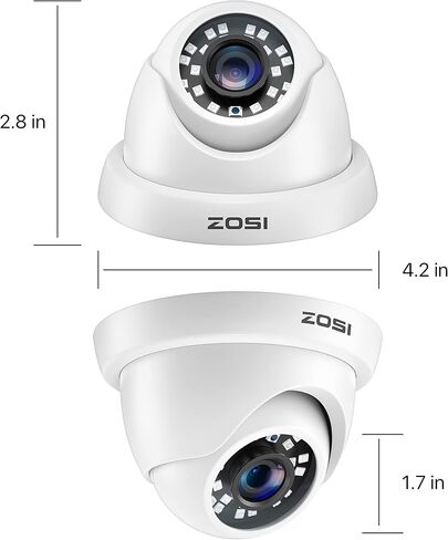 ZOSI 4 Pack 2MP 1080p HD-TVI Dome Security Camera Outdoor Indoor, 1920TVL | 24PCS LEDs, 80ft IR Night Vision, 90° Wide Angle, Metal Plastic Housing Weatherproof Surveillance CCTV Camera in Kuwait