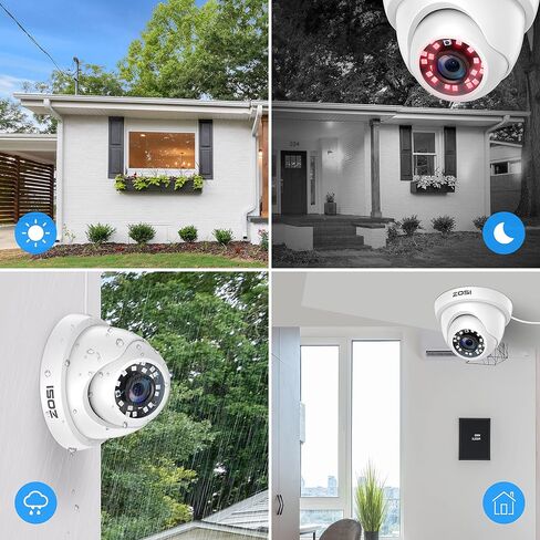 ZOSI 4 Pack 2MP 1080p HD-TVI Dome Security Camera Outdoor Indoor, 1920TVL | 24PCS LEDs, 80ft IR Night Vision, 90° Wide Angle, Metal Plastic Housing Weatherproof Surveillance CCTV Camera in Kuwait