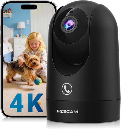 FOSCAM 4K Indoor Camera, Full Space Sense WiFi Camera with 360° Radar Auto-Tracking Baby & Pet Camera - No-Blind-Spot View, One Touch Call, Human/Motion/Sound Detection, Compatible with Alexa (Black) in Kuwait