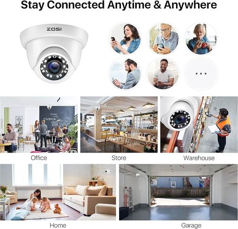 ZOSI 4 Pack 2MP 1080p HD-TVI Dome Security Camera Outdoor Indoor, 1920TVL | 24PCS LEDs, 80ft IR Night Vision, 90° Wide Angle, Metal Plastic Housing Weatherproof Surveillance CCTV Camera in Kuwait