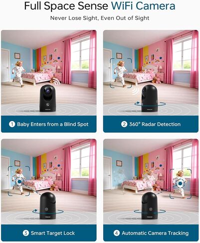 FOSCAM 4K Indoor Camera, Full Space Sense WiFi Camera with 360° Radar Auto-Tracking Baby & Pet Camera - No-Blind-Spot View, One Touch Call, Human/Motion/Sound Detection, Compatible with Alexa (Black) in Kuwait