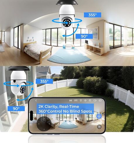 Light Bulb Security Camera Outdoor, 5MP 5GHz & 2.4GHz WiFi, 2K Light Socket Camera with 360° PTZ, AI Human Detection, Motion Tracking, Color Night Vision, 2-Way Talk, Screw-in Light Socket in Kuwait