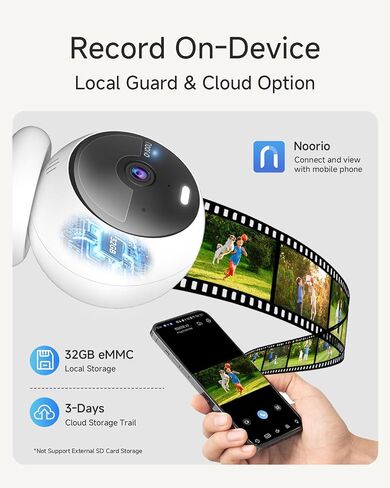 Noorio Magnetic Wireless Security Camera, Built-in 32GB Storage | Magnetic Mount Camera, Battery Powered Indoor&Outdoor Camera, Human/Pet Detection, Color Night Vision, 1080P in Kuwait