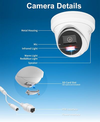 Anpviz 5MP Turret Wired PoE IP Security Camera Metal Outdoor | Strobe Red & Blue Light and Audio Alarm, Human Vehicle Detection, Two Way Audio, Smart Dual Light, IPC-D3653WD-RB in Kuwait