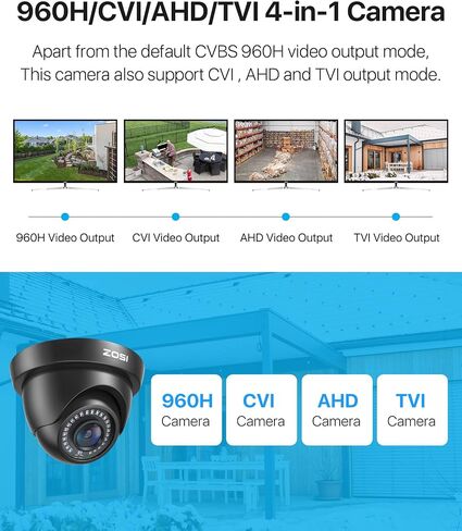 ZOSI 2MP FHD 1080p Dome Camera Outdoor, Hybrid 4-in-1 CVI TVI AHD CVBS | CCTV Security Camera with 24PCS LEDs, 80ft IR Night Vision, 105° Wide Angle, Indoor Outdoor Surveillance in Kuwait