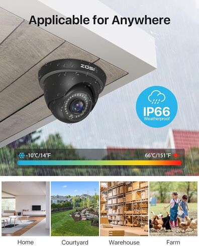 ZOSI 2MP FHD 1080p Dome Camera Outdoor, Hybrid 4-in-1 CVI TVI AHD CVBS | CCTV Security Camera with 24PCS LEDs, 80ft IR Night Vision, 105° Wide Angle, Indoor Outdoor Surveillance in Kuwait