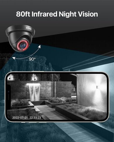 ZOSI 2MP FHD 1080p Dome Camera Outdoor, Hybrid 4-in-1 CVI TVI AHD CVBS | CCTV Security Camera with 24PCS LEDs, 80ft IR Night Vision, 105° Wide Angle, Indoor Outdoor Surveillance in Kuwait