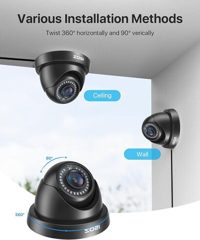 ZOSI 2MP FHD 1080p Dome Camera Outdoor, Hybrid 4-in-1 CVI TVI AHD CVBS | CCTV Security Camera with 24PCS LEDs, 80ft IR Night Vision, 105° Wide Angle, Indoor Outdoor Surveillance in Kuwait