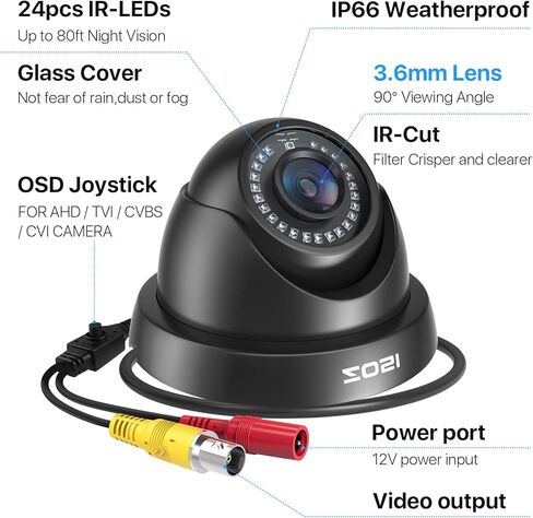 ZOSI 2MP FHD 1080p Dome Camera Outdoor, Hybrid 4-in-1 CVI TVI AHD CVBS | CCTV Security Camera with 24PCS LEDs, 80ft IR Night Vision, 105° Wide Angle, Indoor Outdoor Surveillance in Kuwait