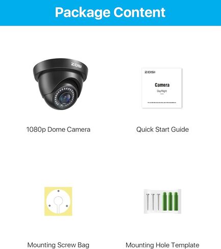 ZOSI 2MP FHD 1080p Dome Camera Outdoor, Hybrid 4-in-1 CVI TVI AHD CVBS | CCTV Security Camera with 24PCS LEDs, 80ft IR Night Vision, 105° Wide Angle, Indoor Outdoor Surveillance in Kuwait