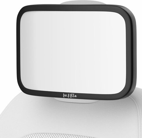Leo&Ella Extra Large Baby Car Mirror for Tesla & Fixed Headrests, Secure View of Infant in Rear Facing Carseat with Continuous Loop System, 100% Shatterproof, 13.7 Inch Convex Mirror, 360 Rotation in Kuwait