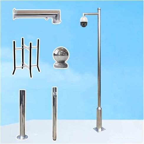 Outdoor Surveillance Camera Pole 2-6M, Stainless Steel Security Camera Stand with Bracket & Ground Base Cage, Adjustable Universal Post for Cameras,C 6.6 ft/200cm in Kuwait