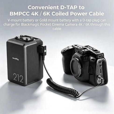 TAIFU D-Tap (P-Tap) to BMPCC 4K/6K Coiled Power Cable, Weipu SF6 2-Pin Female Connector Compatible with Blackmagic Pocket Cinema Camera 4K/6K, for V-Mount & Gold Mount Batteries, Extendable 15" to 47" in Kuwait
