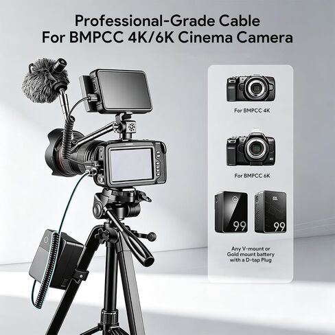 TAIFU D-Tap (P-Tap) to BMPCC 4K/6K Coiled Power Cable, Weipu SF6 2-Pin Female Connector Compatible with Blackmagic Pocket Cinema Camera 4K/6K, for V-Mount & Gold Mount Batteries, Extendable 15" to 47" in Kuwait