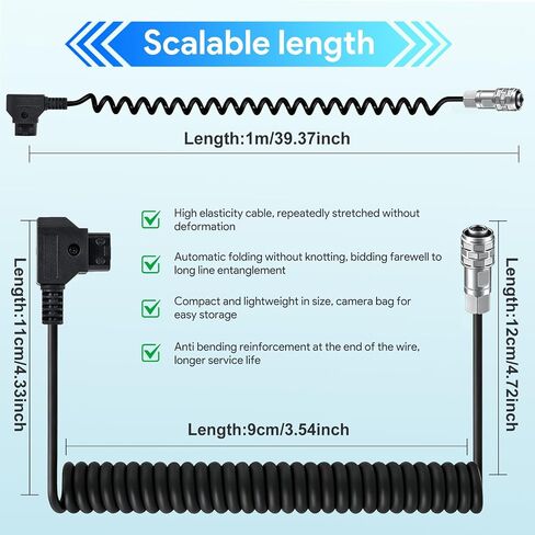 TAIFU D-Tap (P-Tap) to BMPCC 4K/6K Coiled Power Cable, Weipu SF6 2-Pin Female Connector Compatible with Blackmagic Pocket Cinema Camera 4K/6K, for V-Mount & Gold Mount Batteries, Extendable 15" to 47" in Kuwait