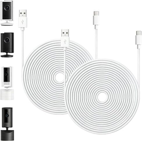 Power Cable Compatible with Ring Indoor Cam Plus/Pan-Tilt Indoor Cam (2024) | 2 Pack 16.4FT USB-A to USB-C Long Charger Cable,Anti-bend & Wear-resistant,Stable Output Camera Extension Cable,White in Kuwait