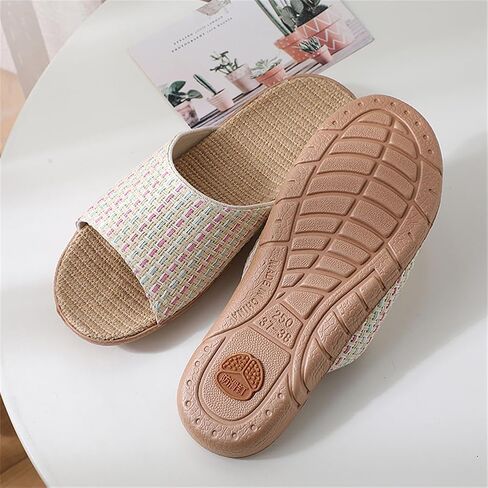 Linen Open Toe Slippers Women Men Breathable Non Slip House Sandals in Kuwait