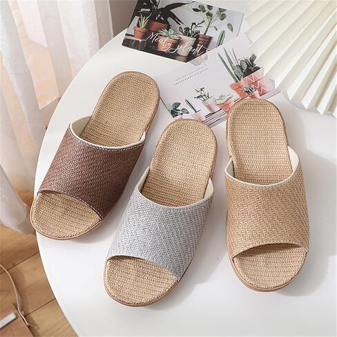 Linen Open Toe Slippers Women Men Breathable Non Slip House Sandals in Kuwait