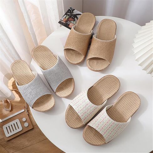 Linen Open Toe Slippers Women Men Breathable Non Slip House Sandals in Kuwait