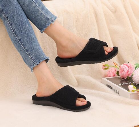Women's Orthopedic Slippers with Arch Support Adjustable Open Toe House Shoes for Plantar Fasciitis, Black 37 in Kuwait