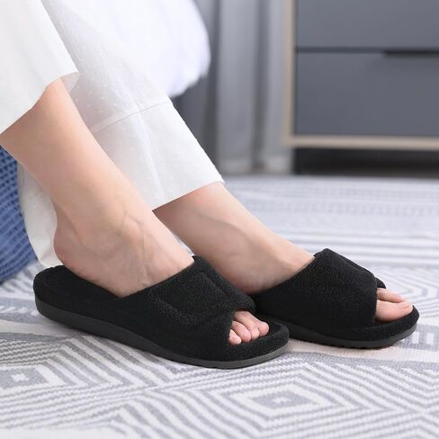 Women's Orthopedic Slippers with Arch Support Adjustable Open Toe House Shoes for Plantar Fasciitis, Black 37 in Kuwait