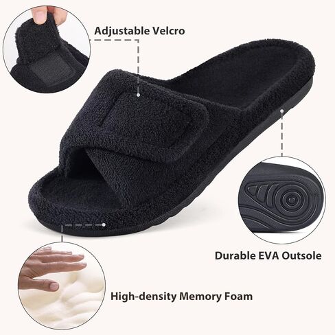 Women's Orthopedic Slippers with Arch Support Adjustable Open Toe House Shoes for Plantar Fasciitis, Black 37 in Kuwait