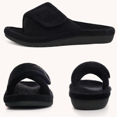 Women's Orthopedic Slippers with Arch Support Adjustable Open Toe House Shoes for Plantar Fasciitis, Black 37 in Kuwait