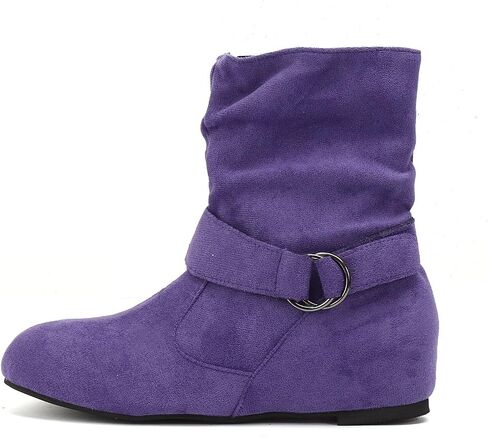 Women's Slouch Ankle Flat Boots 2025 Fashion Suede Round Toe Slip On Ankle Booties Casual Winter Short Low Heel Zipper Booties in Kuwait