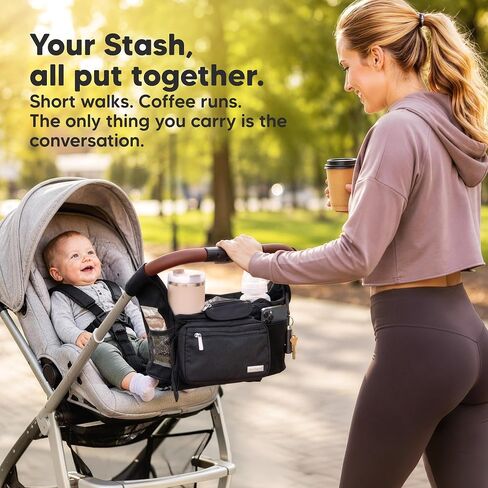 KeaBabies Stroller Organizer Bag, Stroller Caddy, Cup Holder (Matte Black) | Stroller Bag Organizer, Wagon Accessories, Stroller Diaper Bag, Stroller Storage Bag, Universal Baby Stroller Caddy Basket in Kuwait