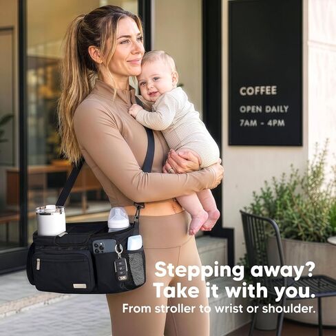 KeaBabies Stroller Organizer Bag, Stroller Caddy, Cup Holder (Matte Black) | Stroller Bag Organizer, Wagon Accessories, Stroller Diaper Bag, Stroller Storage Bag, Universal Baby Stroller Caddy Basket in Kuwait