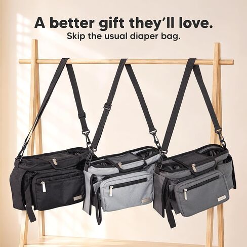 KeaBabies Stroller Organizer Bag, Stroller Caddy, Cup Holder (Matte Black) | Stroller Bag Organizer, Wagon Accessories, Stroller Diaper Bag, Stroller Storage Bag, Universal Baby Stroller Caddy Basket in Kuwait