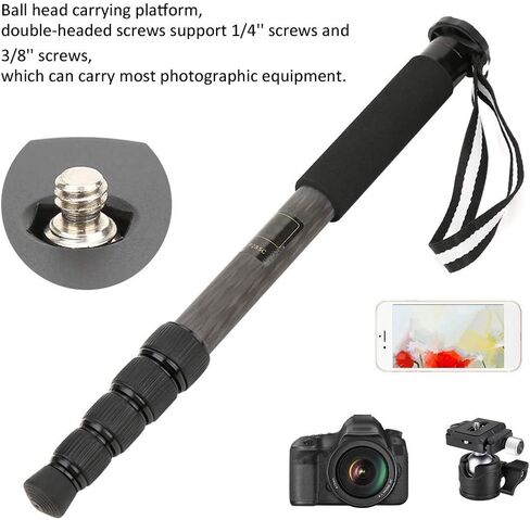 P285C Carbon Fiber Monopod, 5 - Section Portable Camera Monopod with Ball Head, 16.5–61 Inch Adjustable Height, Lightweight 510g for SLR and Mirrorless Cameras in Kuwait
