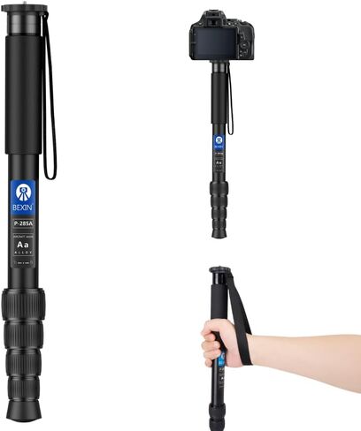 P285A Camera Monopod, 61" 5-Section Aluminum 5kg Max Load w/Carry Bag | Folded compact travel monopod, supports DSLR & camcorders, ideal for studio and outdoor photography, max 11lbs load capacity in Kuwait