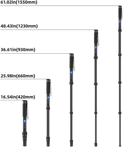 P285A Camera Monopod, 61" 5-Section Aluminum 5kg Max Load w/Carry Bag | Folded compact travel monopod, supports DSLR & camcorders, ideal for studio and outdoor photography, max 11lbs load capacity in Kuwait