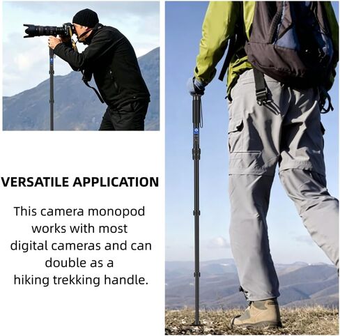 P285A Camera Monopod, 61" 5-Section Aluminum 5kg Max Load w/Carry Bag | Folded compact travel monopod, supports DSLR & camcorders, ideal for studio and outdoor photography, max 11lbs load capacity in Kuwait